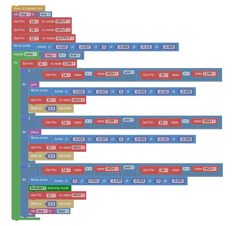 Blockly pick and place full program :align: right :width: 600px